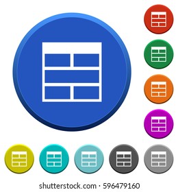Spreadsheet horizontally merge table cells round color beveled buttons with smooth surfaces and flat white icons