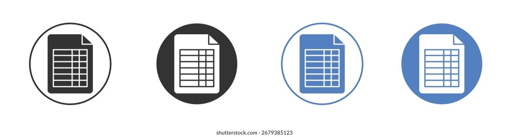 Coleção de ícones de planilha para aplicativo em cores preto e azul