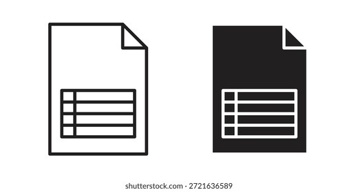 Spreadsheet icon in filled, thin line, stroke style for website and apps