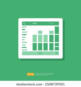 Ícone de planilha ilustração plana. Conceito de relatório de contabilidade financeira. coisas de escritório para planejamento e contabilidade, análise, auditoria, gerenciamento de projetos, marketing, vetor de pesquisa