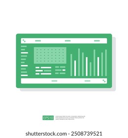 Ícone de planilha ilustração plana. Conceito de relatório de contabilidade financeira. coisas de escritório para planejamento e contabilidade, análise, auditoria, gerenciamento de projetos, marketing, vetor de pesquisa