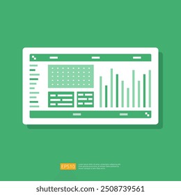 Ícone de planilha ilustração plana. Conceito de relatório de contabilidade financeira. coisas de escritório para planejamento e contabilidade, análise, auditoria, gerenciamento de projetos, marketing, vetor de pesquisa