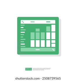 Ilustración plana de icono de hoja de cálculo. Concepto de informe contable financiero. cosas de oficina para planificación y contabilidad, análisis, auditoría, gestión de proyectos, marketing, Vector de investigación