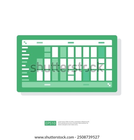 Spreadsheet icon flat illustration. Financial accounting report concept. office things for planning and accounting, analysis, audit, project management, marketing, research vector