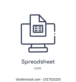 spreadsheet icon from technology outline collection. Thin line spreadsheet icon isolated on white background.