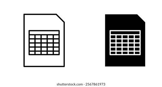 Spreadsheet icons collection in Filled flat and thin line style.