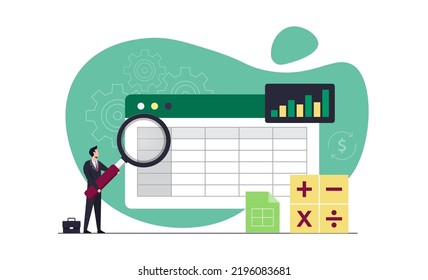 Spreadsheet illustration concept, Business analysis and analytical, database report, financial accounting data with table number 