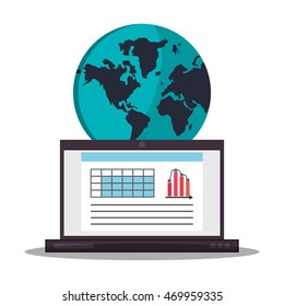Spreadsheet laptop planet document infographic icon. Colorful design. Vector illustration