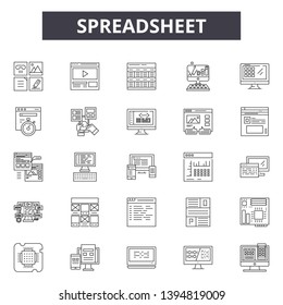 Spreadsheet Line Icon Signs.  Linear Vector Outline Illustration Set Concept.