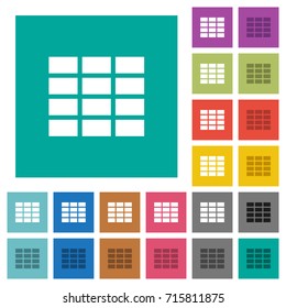 Spreadsheet multi colored flat icons on plain square backgrounds. Included white and darker icon variations for hover or active effects.