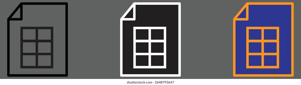 Spreadsheet report icon with table or data sheet format for business documents with transparent background