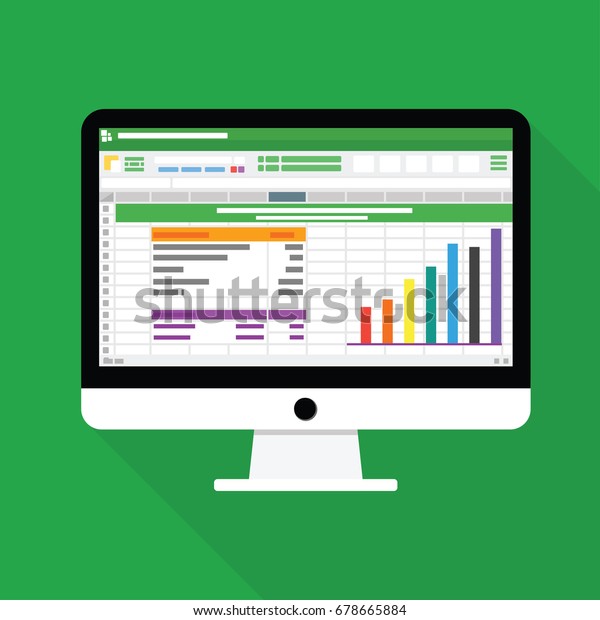 Spreadsheet software computer screen with\
financial accounting data. database analytical business report.\
audit investigation document with table and number. flat icon\
isolated vector\
illustration