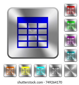 Spreadsheet table engraved icons on rounded square glossy steel buttons