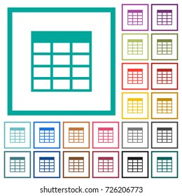 Spreadsheet table flat color icons with quadrant frames on white background