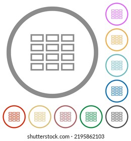 Spreadsheet table outline flat color icons in round outlines on white background
