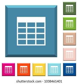 Spreadsheet table white icons on edged square buttons in various trendy colors