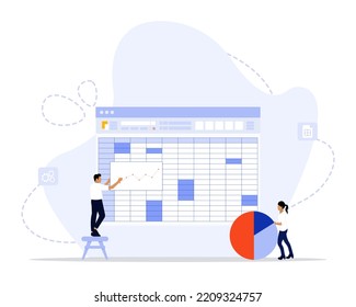 Spreadsheets concept illustration. Suitable for landing page, ui, web, App intro card, editorial, flyer, and banner