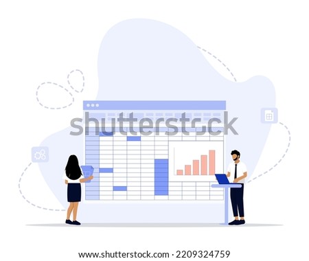 Spreadsheets concept illustration. Suitable for landing page, ui, web, App intro card, editorial, flyer, and banner