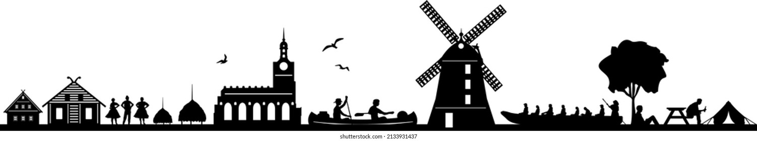 Spreewald Naturlandschaft Vektor Silhouette