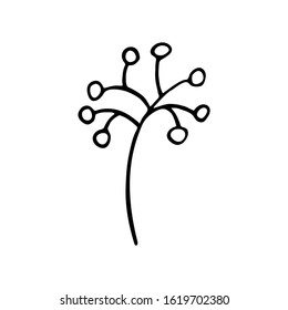 Sprig with berries in doodle style. Black and white illustration spring and summer theme