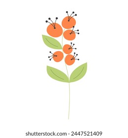 Sprig of berries. Springtime, summer concept. Vector illustration isolated on white background.