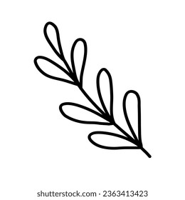 Sprig or branch with leaves, ecology or natural element, doodle vector outline