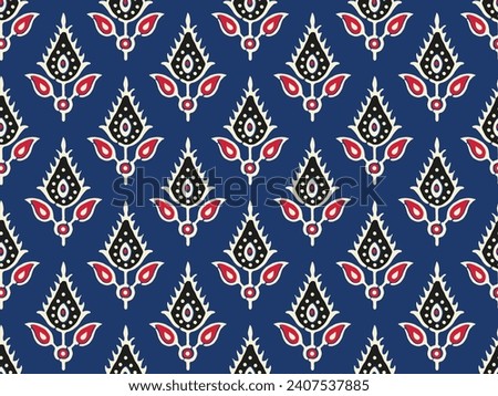 SPRIG FLORAL AJRAKH PATTERN AND BLOCK PRINT PATTERN BATIK PRINT BACKGROUND DIGITAL PRINTING TEXTILE PATTERN
