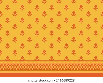 SPRIG FLORAL AJRAKH SEAMLESS PATTERN AND BLOCK PRINT PATTERN BATIK PRINT BACKGROUND DIGITAL PRINTING TEXTILE PATTERN VECTOR ILLUSTRATION WITH BORDER