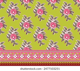 SPRIG FLORAL BLOCK PRINT WITH BORDER SEAMLESS PATTERN VECTOR ILLUSTRATION