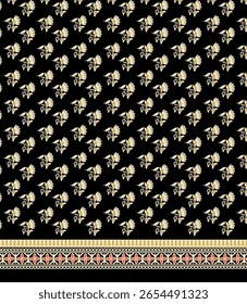 SPRIG FLORAL BLOCK PRINT WITH BORDER SEAMLESS PATTERN VECTOR ILLUSTRATION