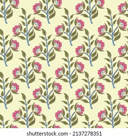 SPRIG FLORAL WITH BLOCK PRINT DETAIL SEAMLESS PATTERN IN EDITABLE VECTOR FILE