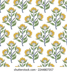 SPRIG FLORAL WITH BLOCK PRINT DETAIL SEAMLESS PATTERN IN EDITABLE VECTOR FILE