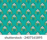 SPRIG FLORAL WITH BORDER AJRAKH PATTERN AND BLOCK PRINT PATTERN BATIK PRINT BACKGROUND DIGITAL PRINTING TEXTILE PATTERN