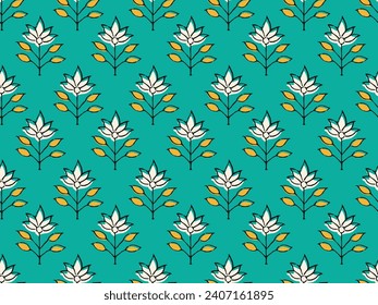 SPRIG FLORAL WITH BORDER AJRAKH PATTERN AND BLOCK PRINT PATTERN BATIK PRINT BACKGROUND DIGITAL PRINTING TEXTILE PATTERN