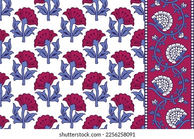 SPRIG FLORAL WITH BORDER PATTERN IN BLOCK PRINT DETAIL SEAMLESS PATTERN EDITABLE FILE