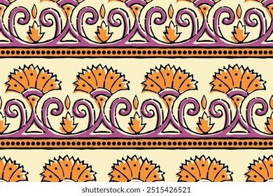 SPRIG FLORAL WITH SEAMLESS BORDER AJRAKH PATTERN AND BLOCK PRINT PATTERN BATIK PRINT BACKGROUND DIGITAL PRINTING TEXTILE PATTERN