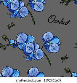 Sprig flowering orchid pattern on gray background