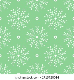 Sprig leaves Leaf Flower dot Floral Seamless Pattern Background Wallpaper. Monochrome Green and White Pattern for Textile, fabric, and more.