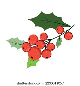 Sprig of mistletoe with red berries. Illustration, vector on white background.