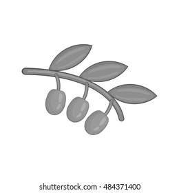 Sprig of olive icon in black monochrome style isolated on white background. Plant symbol vector illustration