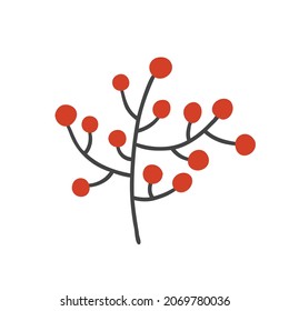 sprig with red berries in a flat style. winter plant with berries. vector illustration isolated on white background.