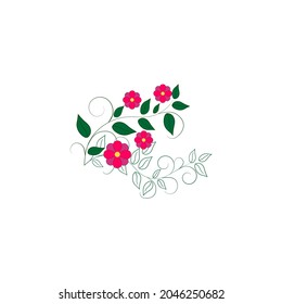 Sprig of red flowers on a white background. Decorative color elegant romantic seamless pattern for decor, card, wrapping, postcards, prints. Abstract fashion icon. Vector illustration