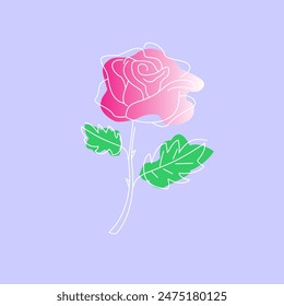 A sprig of rose buds in simple line technique sketch style. Isolated on purple square background. Suitable for quote articles, designs, social media and wallpapers. Vector Illustration