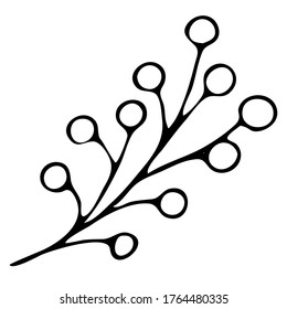sprig of rowan berries, freehand drawing, vector element in doodle style, coloring book, black outline