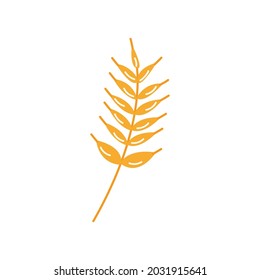 Sprig of wheat, barley or rye. Ripe cereal. Harvesting and processing. Colorful vector isolated illustration hand drawn. Farm agriculture. Golden branch