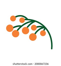 A sprig with yellow berries on a white background. Vector illustration