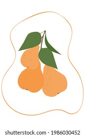 A sprig with yellow pears isolated on a white background. Illustration for poster, postcard, magazine cover or fabric, vector.