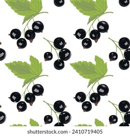 Sprigs of blackcurrant with leaves. Seamless pattern in vector. Suitable for backgrounds and prints.