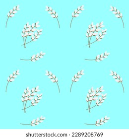 Sprigs of blossoming willow on a blue background. Great Easter holiday. Seamless vector pattern.