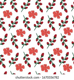 Sprigs with buds, flower buds on a white background seamless pattern.